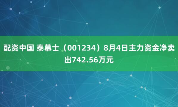 配资中国 泰慕士（001234）8月4日主力资金净卖出742.56万元