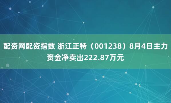 配资网配资指数 浙江正特（001238）8月4日主力资金净卖出222.87万元